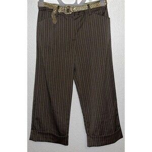 IZ Byer California Capri Dress Pants Pinstripe Brown Gold Women size 16